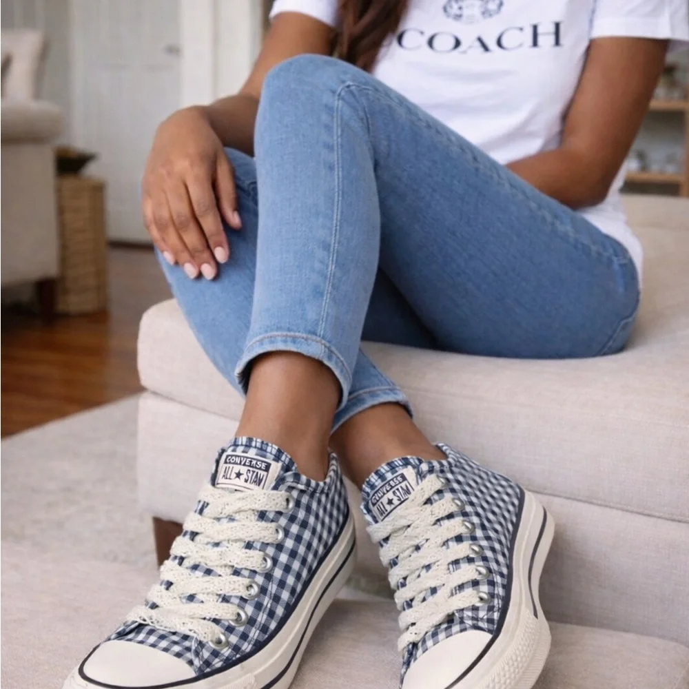 Converse Women's Navy Gingham Sneakers - Picture 1 of 12